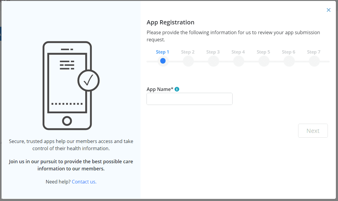 3-AppRegistration Graphic of phone on the left with app registration steps to the right, field for App Name