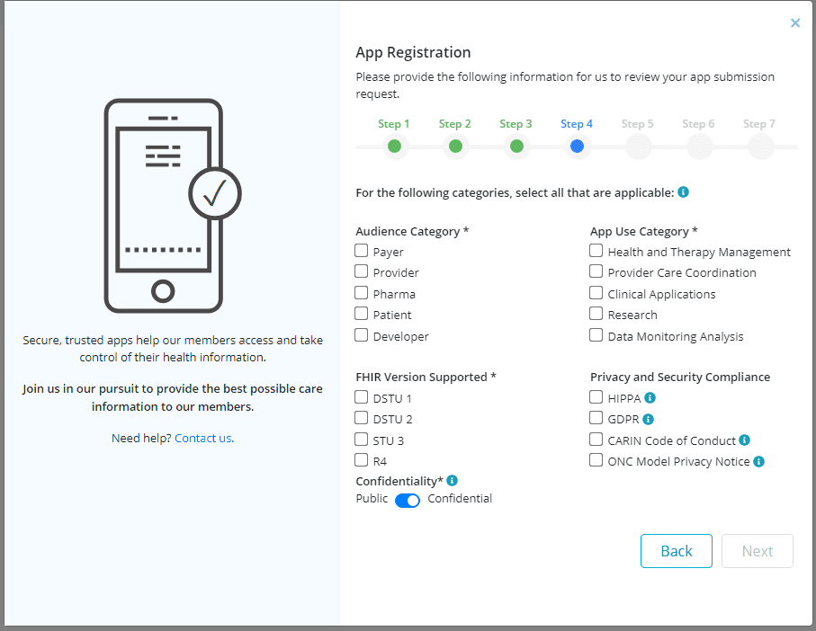 6-AppRegistrationStep4 App registration progress bar with category fields