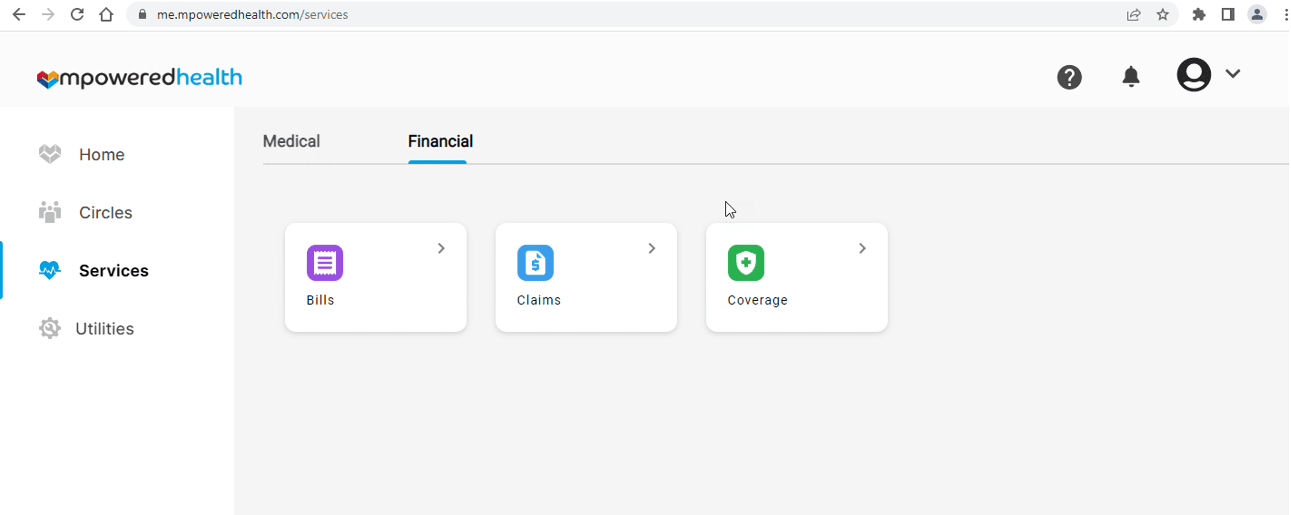 mp-21 Pantalla de servicios en la que se muestra la pestaña de datos financieros