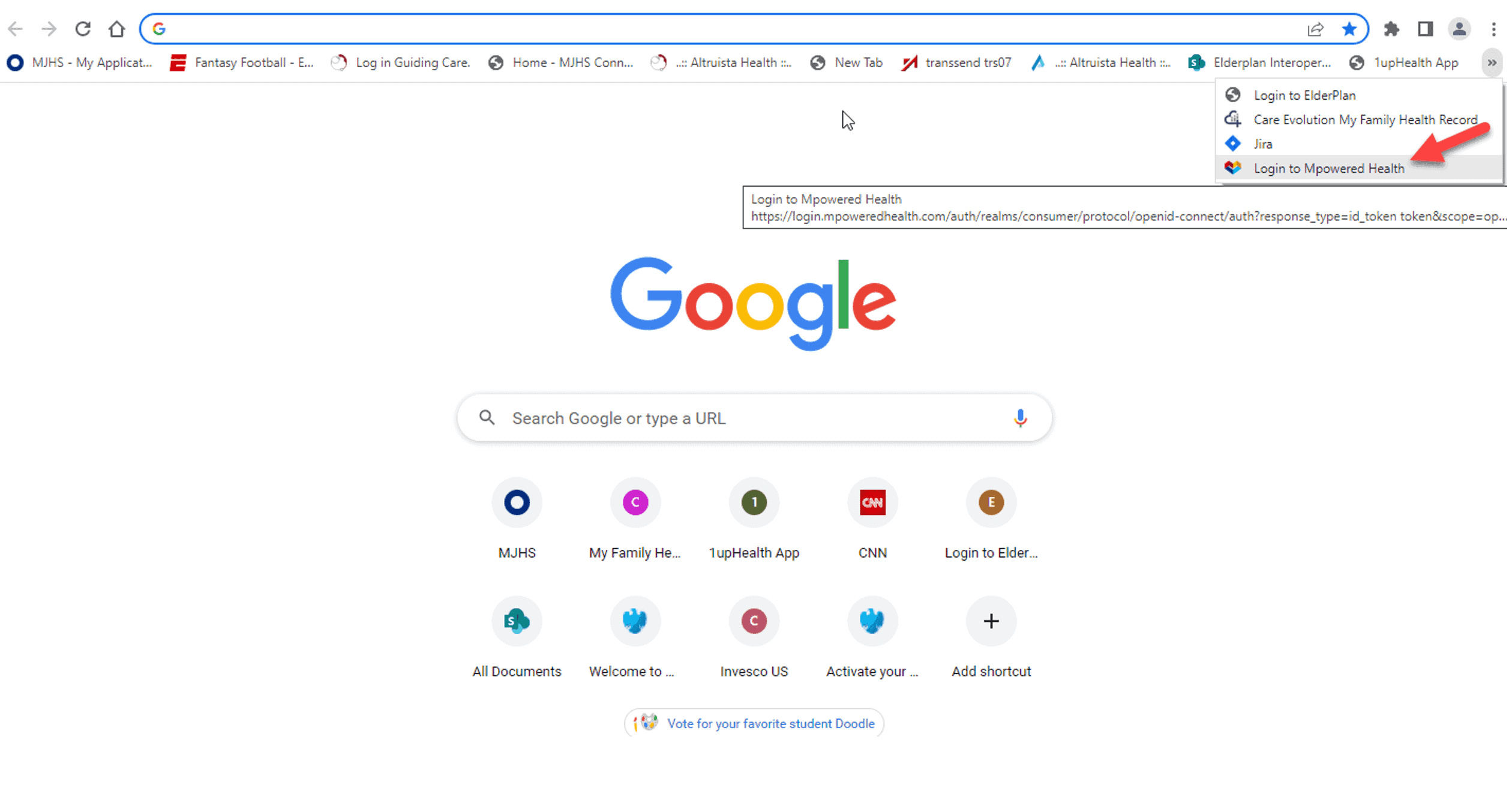 mp-22 Pantalla de inicio de Google con un ícono de la aplicación Mpowered Health